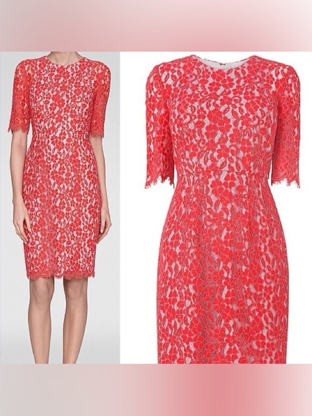 L.K.Bennett Dr Wardour Red Lace Dress Women’s US 8 Cotton Blend Midi Dress‎